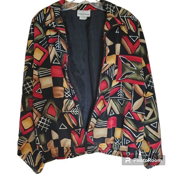 Vintage Erin London Jacket Artsy Art to Wear Bright 1980s 80s Abstract Full Zip - Picture 3 of 5